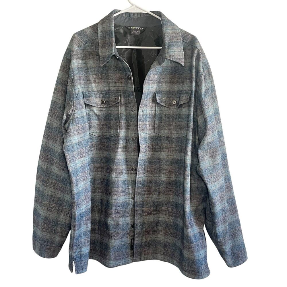 Ex Officio Bruxburn Plaid Long Sleeve Shirt Jacket Shacket Gray Men 2XL